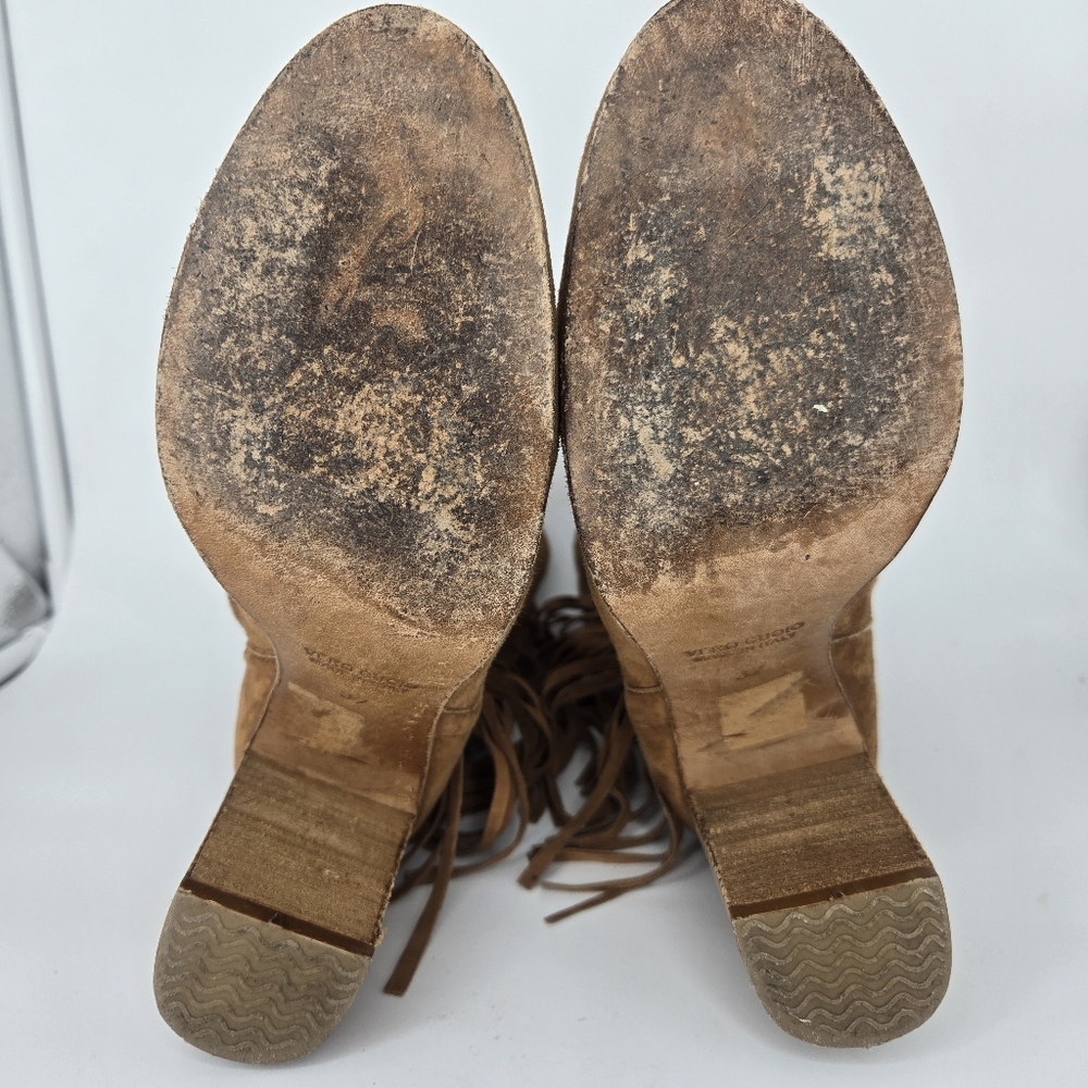 Free People Wild Rose Slouch Suede Boot Fringe Cognac Tan Brown Size 37 US 7 - Picture 8 of 10
